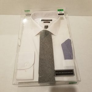 Valerio Garati Button Down Large Slim Fit White Dress Shirt Tie